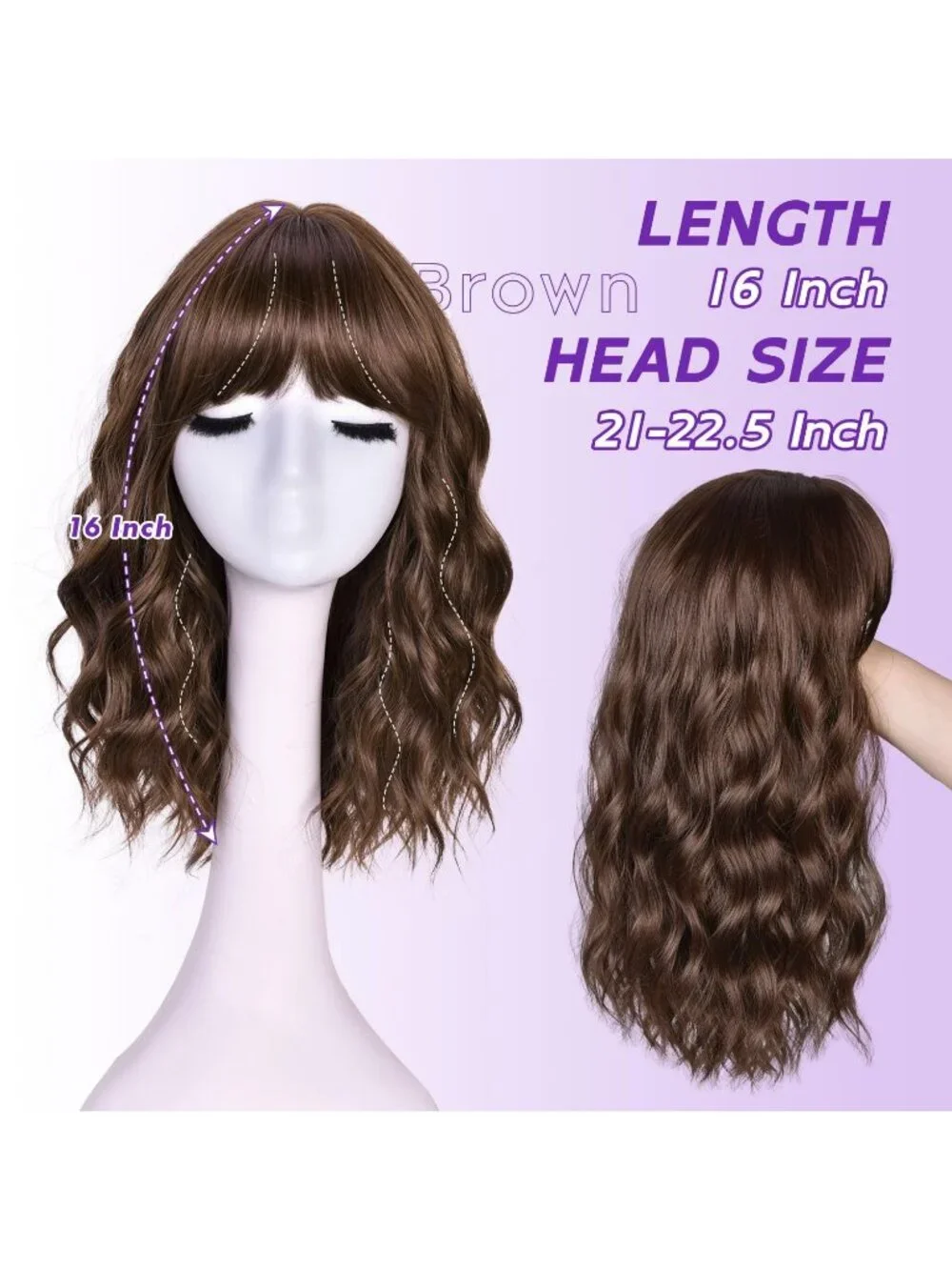Women's Brown 14 Inch Natural Synthetic Short Curly Wavy Fiber Wigs